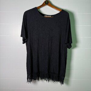 Anna Maxwell Black Short Sleeve Shirt 20W Lace Bottom Trim